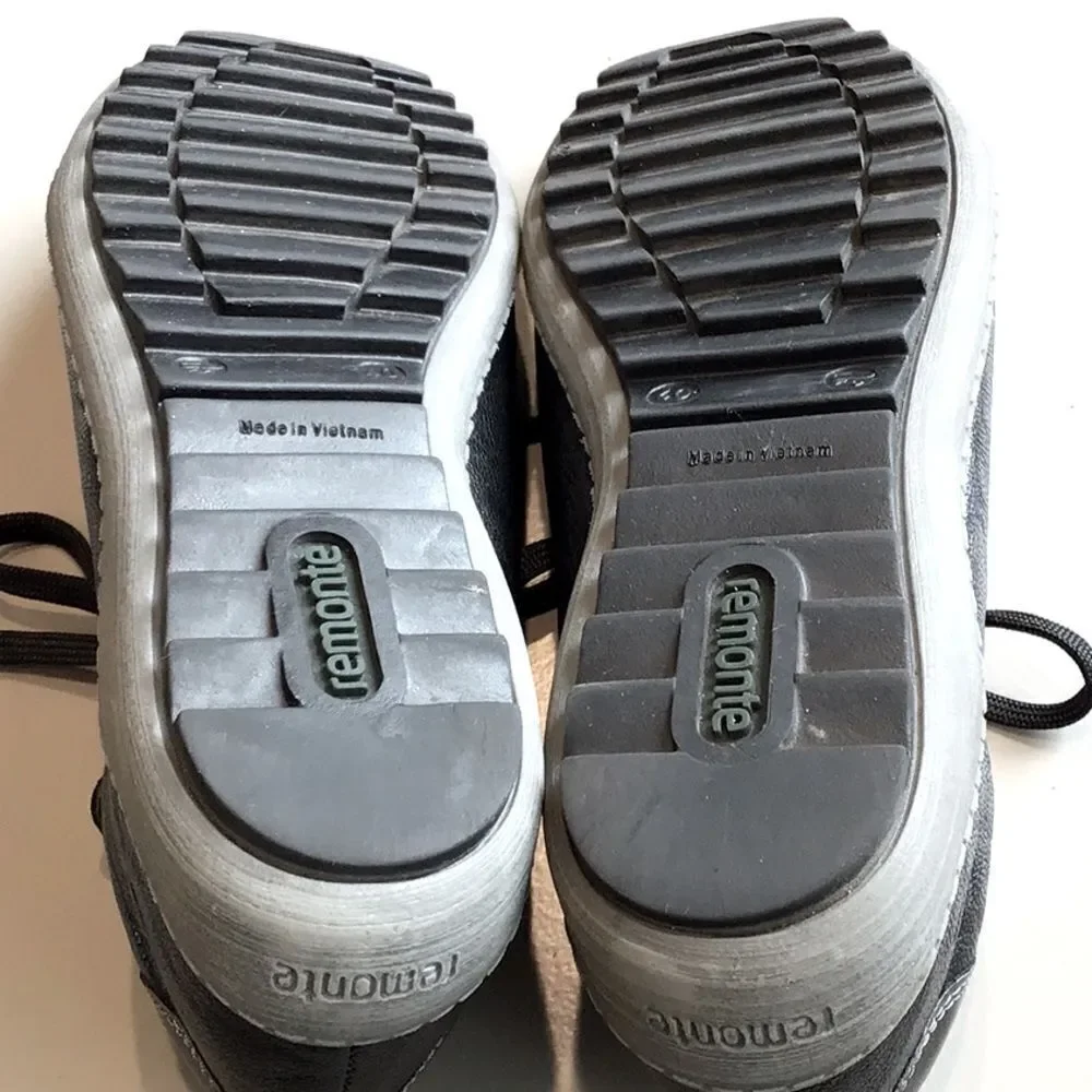 Remonte by Rieker Black Metallic Sheen Leather Zip Side Casual Lace Up Sneakers - Picture 15 of 16